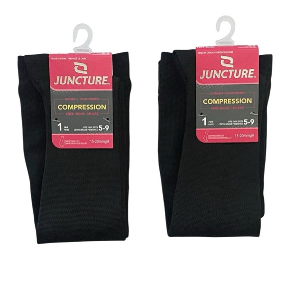 Juncture Accessories - Juncture 2 Pack Black Compression Knee High Socks Womens Shoe Size 5-9 15-20mmHg